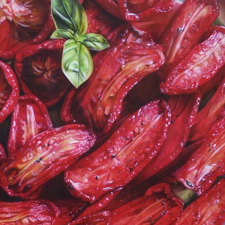 tomato, paprika, vintage, Mediterranean, art, airbrush, canvas, handmade, photorealistic, painting, plate, green, vegetable, still life, tamas mike <img src='assets/img/sold.png' />